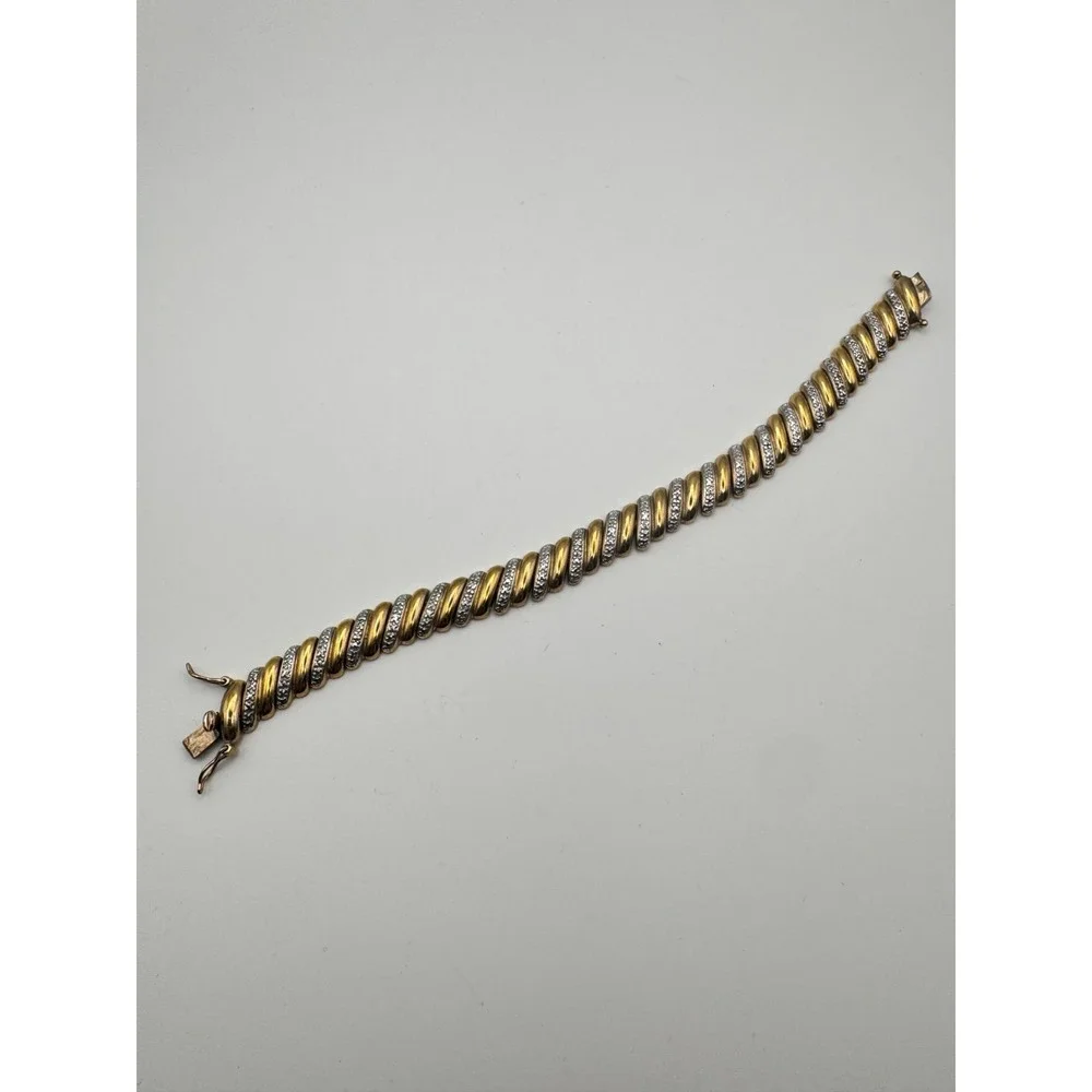 Vintage Tennis Bracelet Two Tone Diamond Cut Twisted Rope S Link - Picture 2 of 9